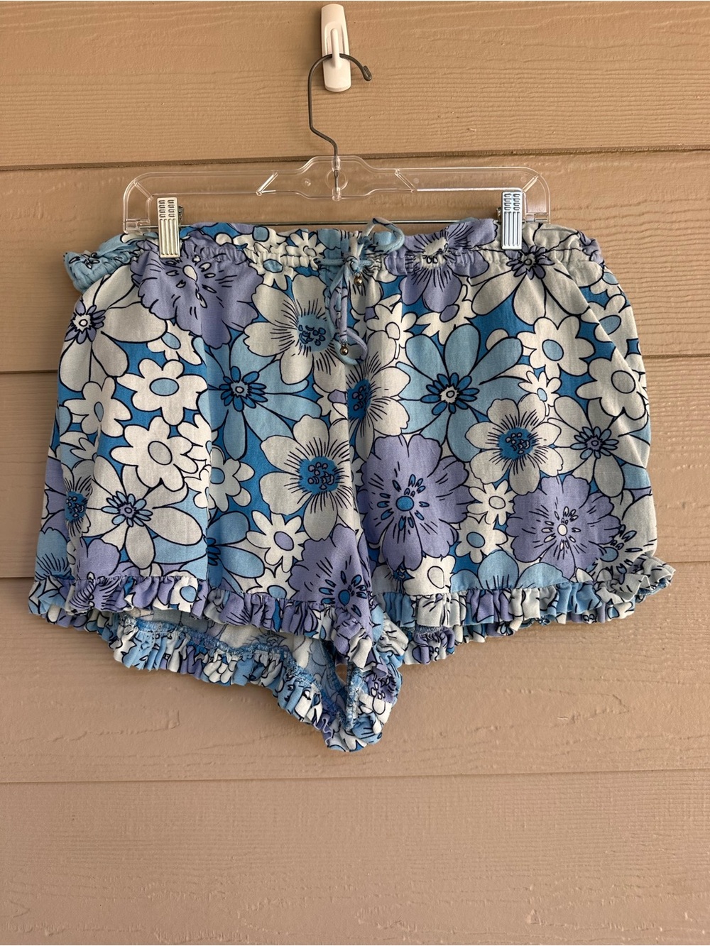 Free People Maggy Mae Linen Blend Shorts Ruffle Elastic Waist BOHO Sz Large (b4)